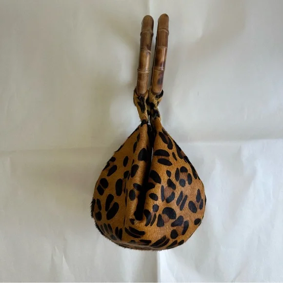 Unique Leopard Purse Evening Handbag Wood Handles Fortune Cookie David Jeffery
